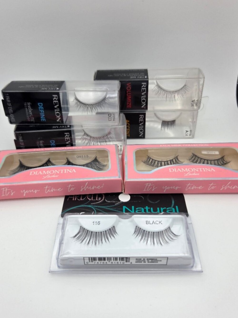 NIB 7 Pairs Eyelashes - Strip, Faux - Diamontina, Ardell, Revlon - Black
